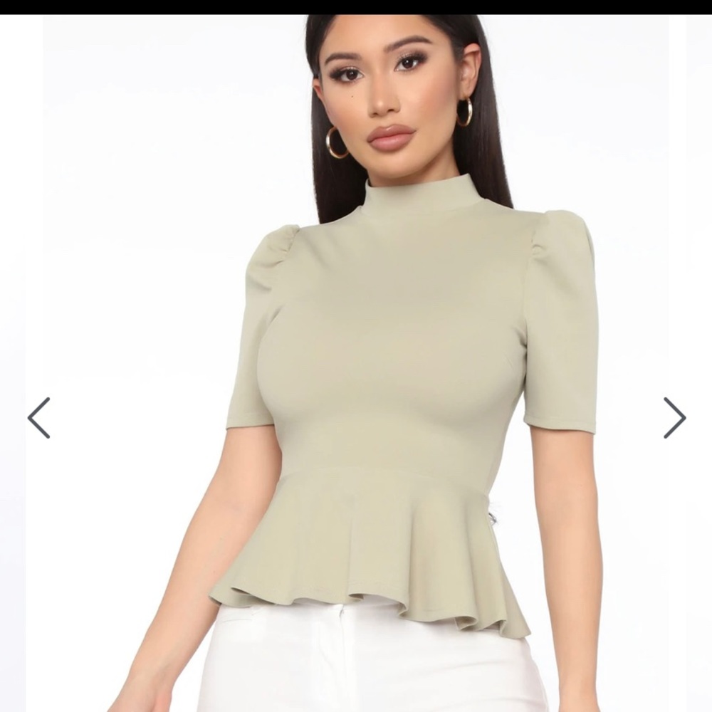 Short Sleeve Peplum Top 
Color: Sage